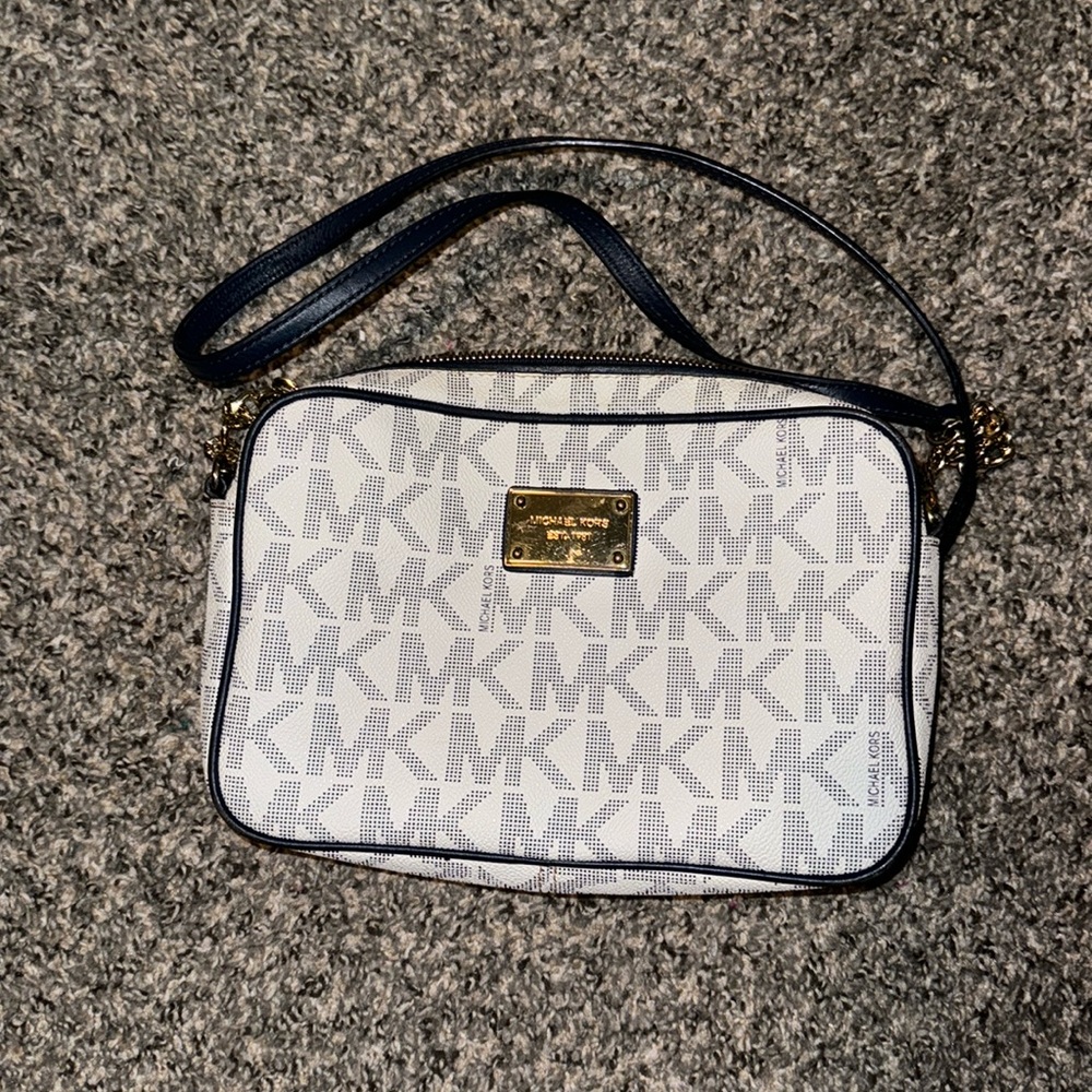 Navy blue and white Michael Kors Purse